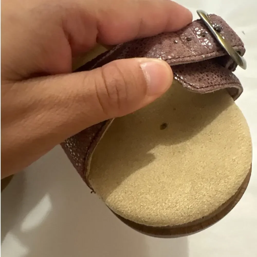 Dansko Womens 38 8 Sophie Iridescent Slide Sandal Buckle Strap Metallic Comfy